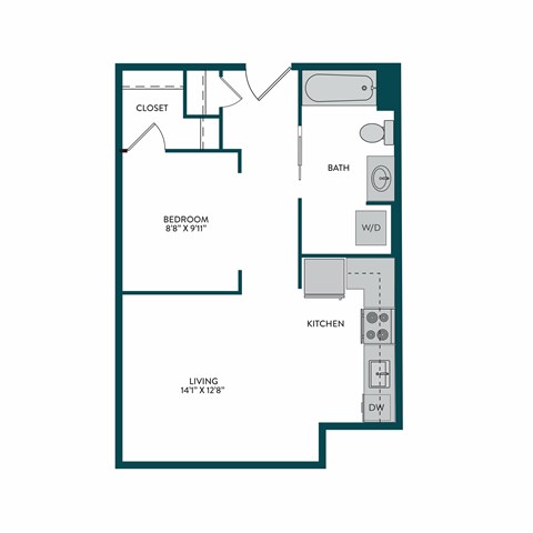 Floor plan for studio, 1 bath, 463 sqft
